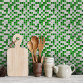 Green Stone Wallpaper Stone Texture Mosaic Fresh Wall Tiles 25pcs Peel and Stick